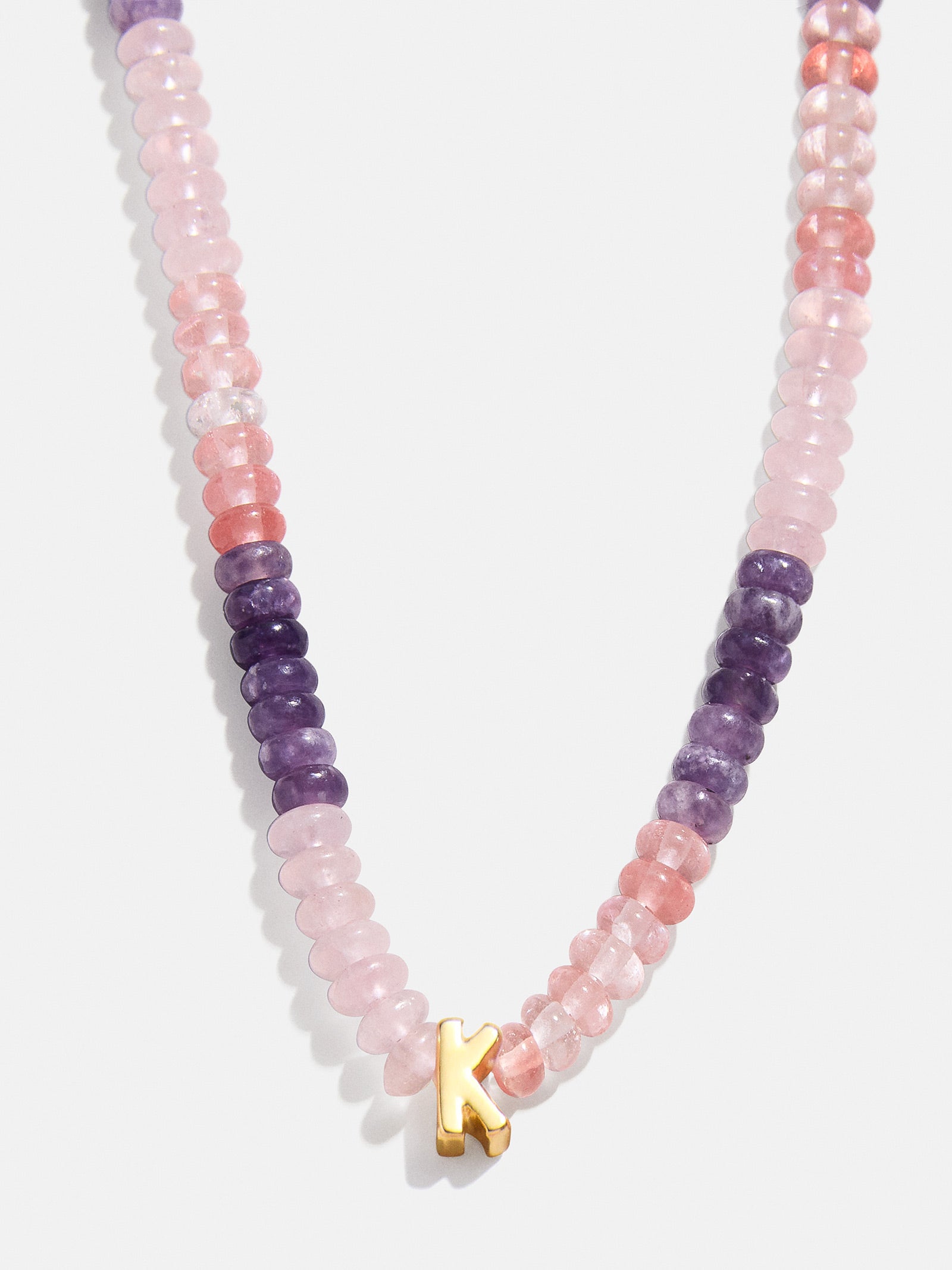 Semi-Precious Beaded Initial Necklace - Pink Ombre