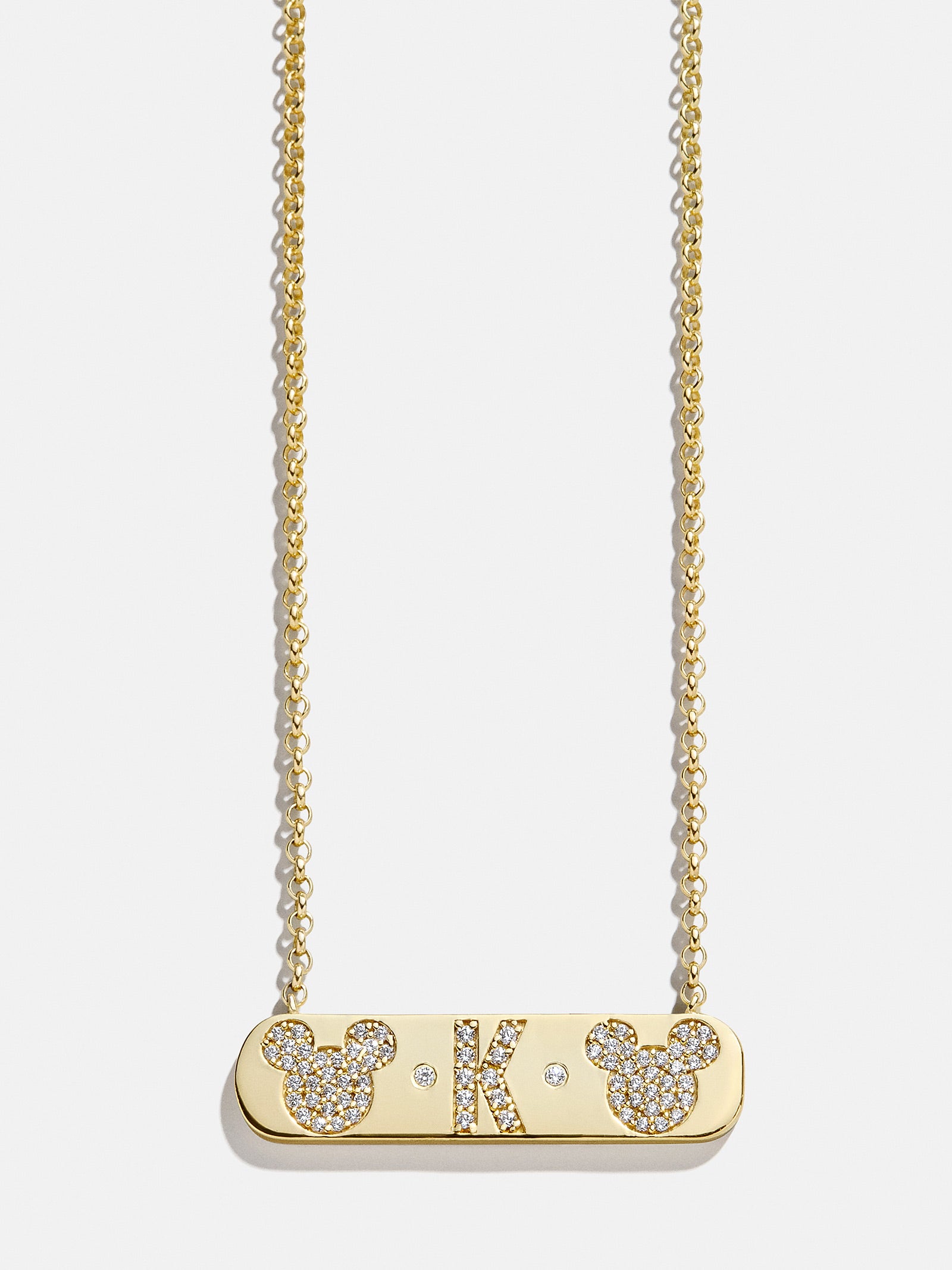 Mickey Mouse 18K Gold Plated Sterling Silver & Cubic Zirconia Initial Bar Necklace - Gold/Pavé