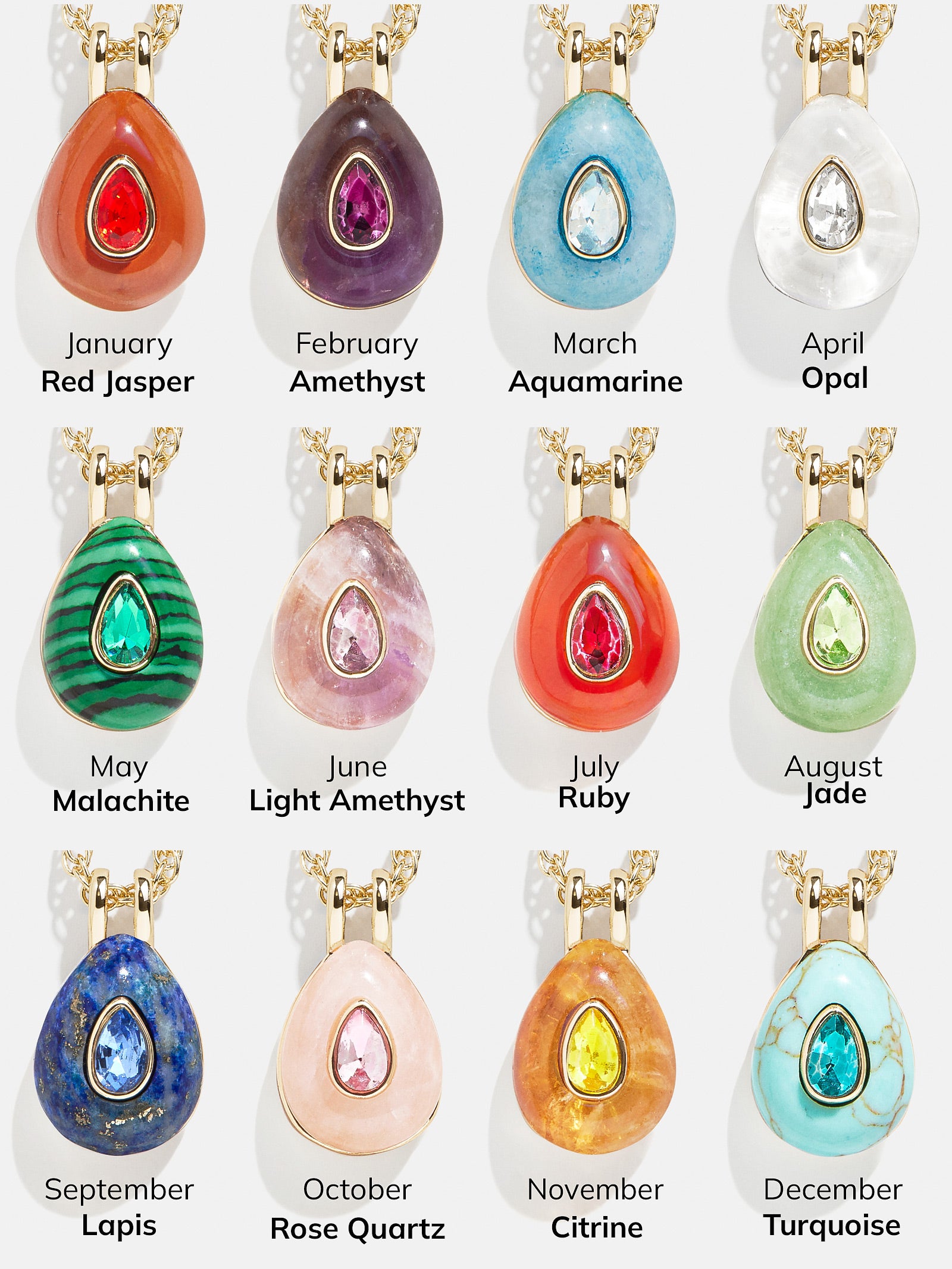 Semi-Precious Teardrop Birthstone Necklace - Ruby