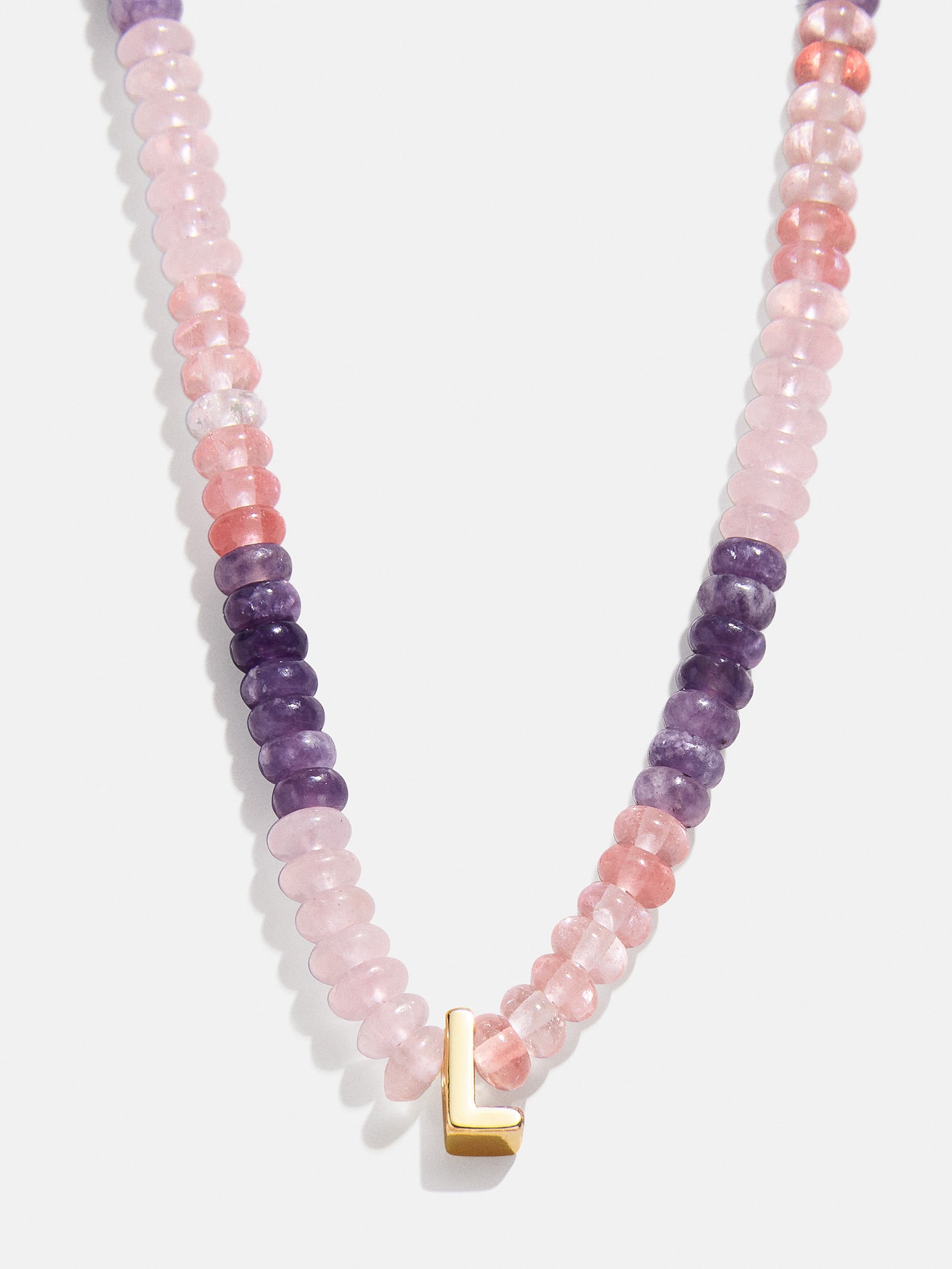 Semi-Precious Beaded Initial Necklace - Pink Ombre