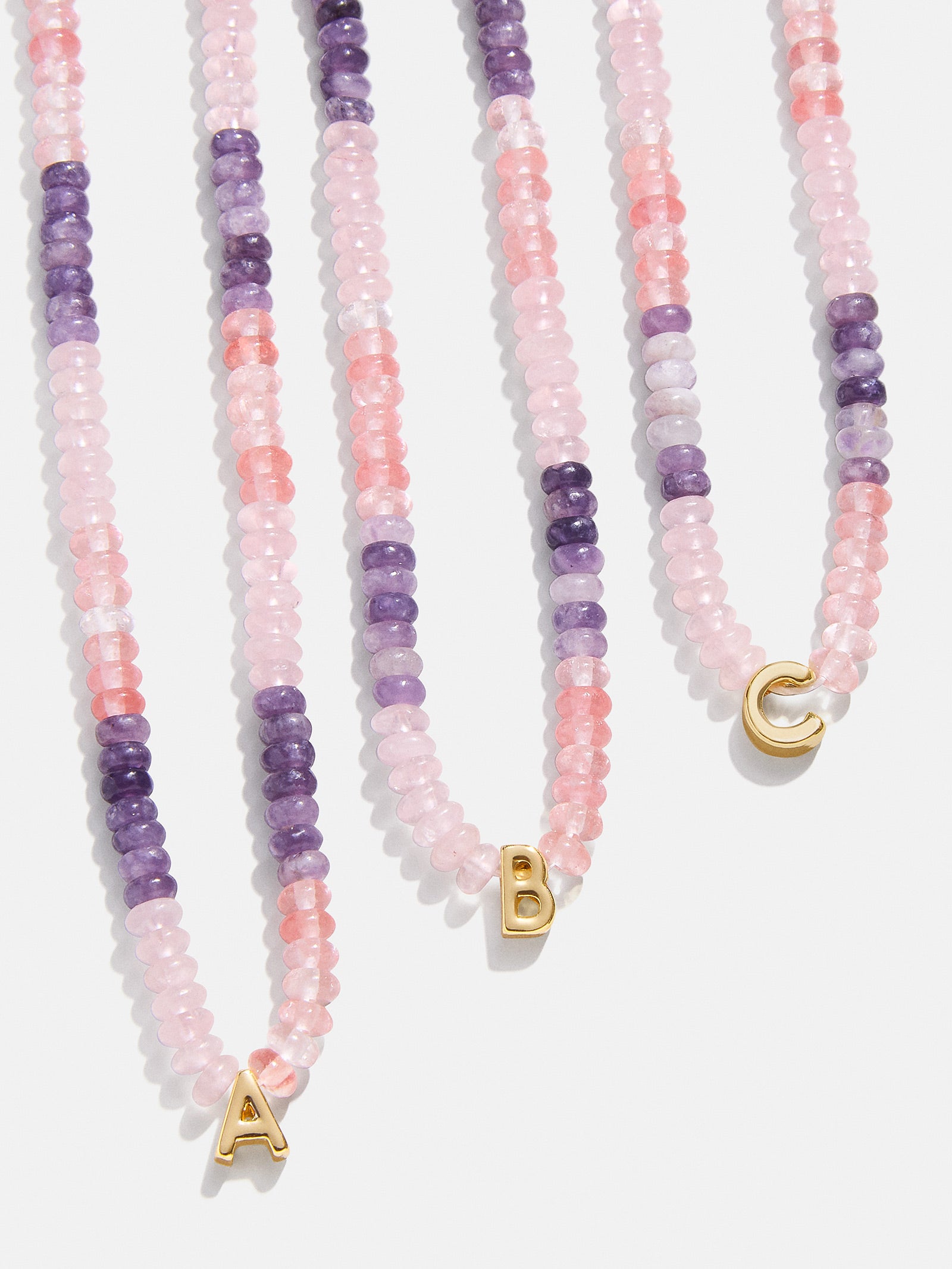 Semi-Precious Beaded Initial Necklace - Pink Ombre