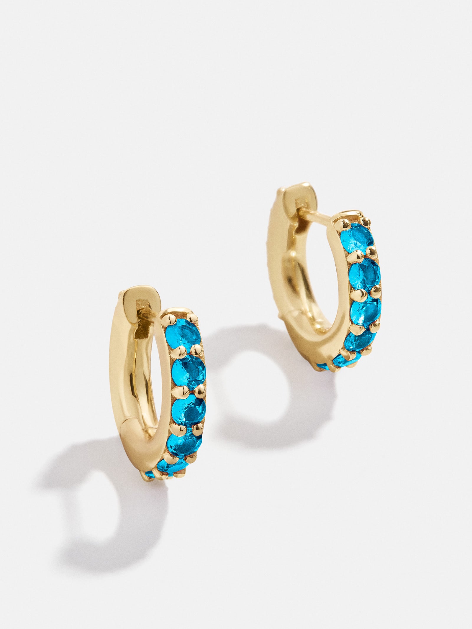 18K Gold Birthstone Huggie Earrings - Blue Zircon