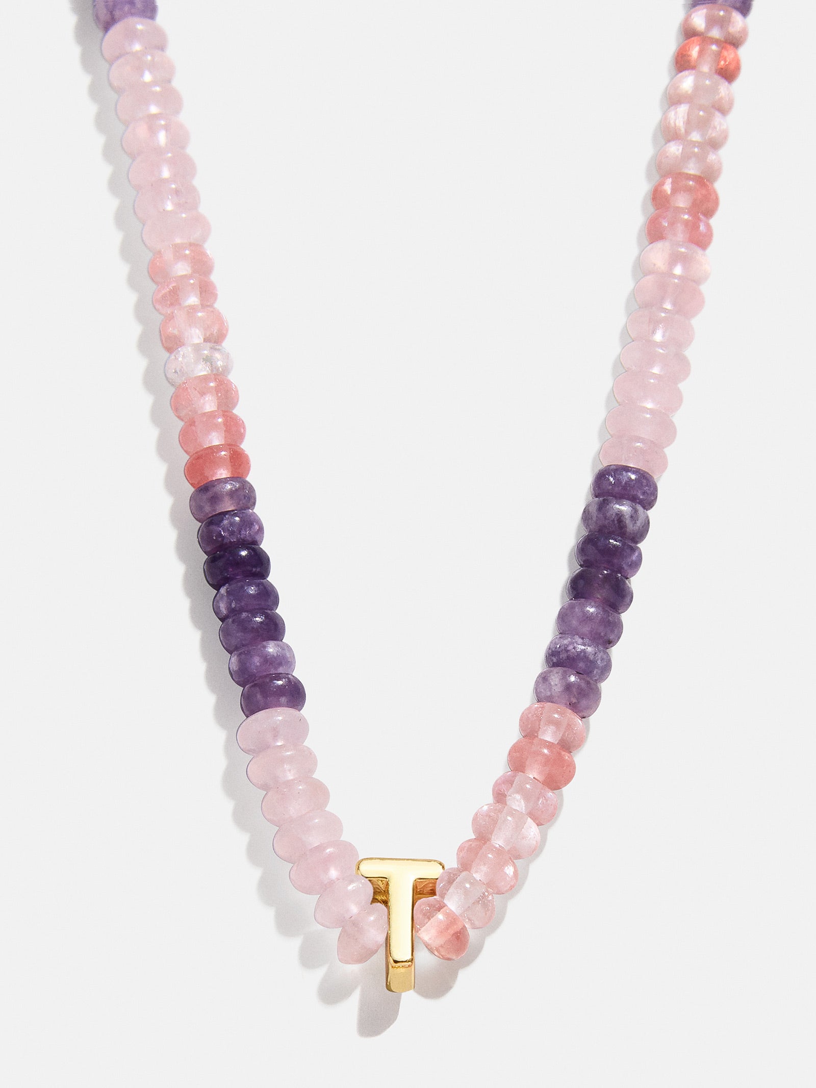 Semi-Precious Beaded Initial Necklace - Pink Ombre