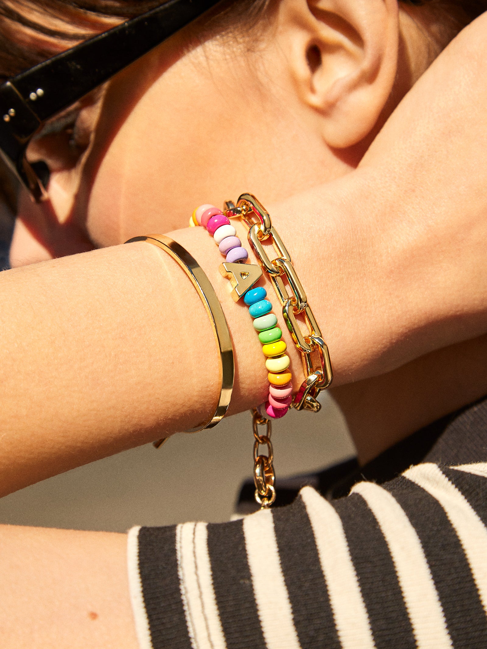 Initial Beaded Slider Bracelet - Multi