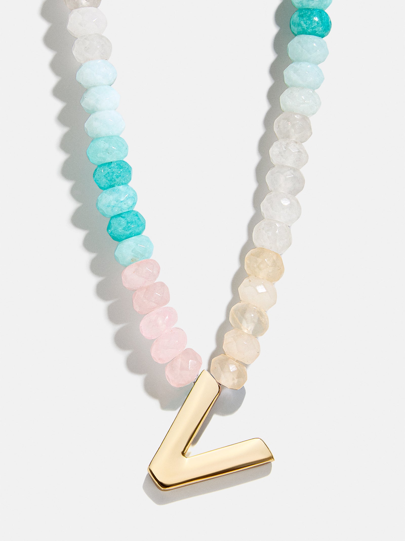 Semi-Precious Block Initial Necklace - Light Multi