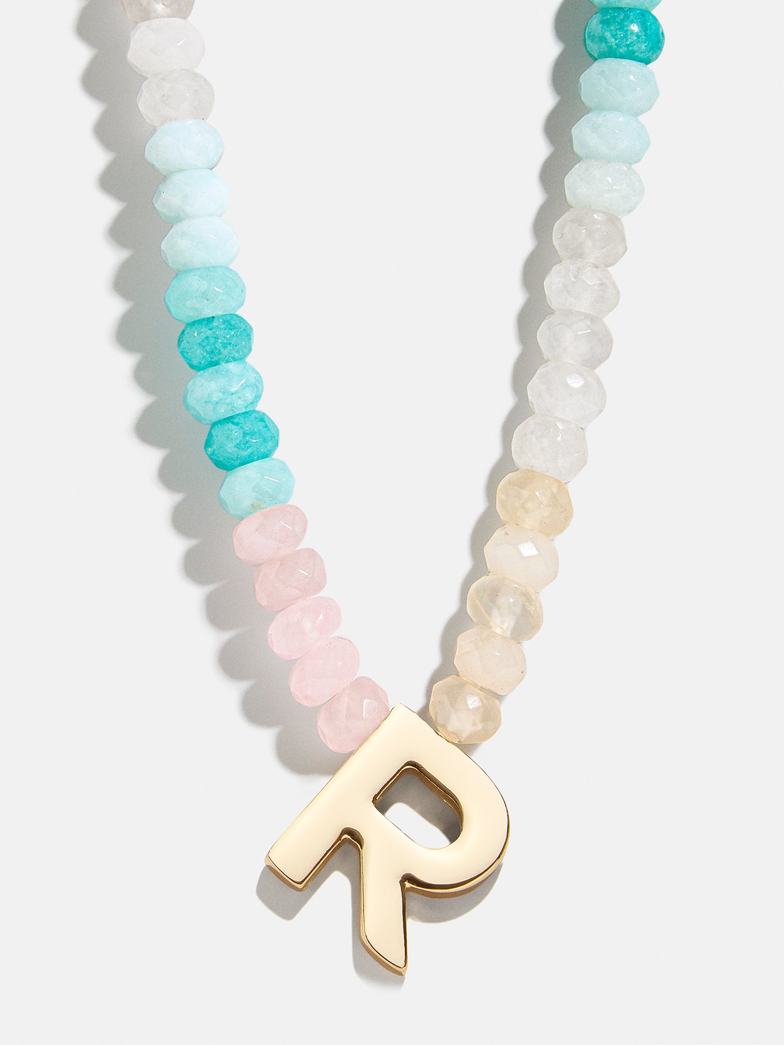 Semi-Precious Block Initial Necklace - Light Multi