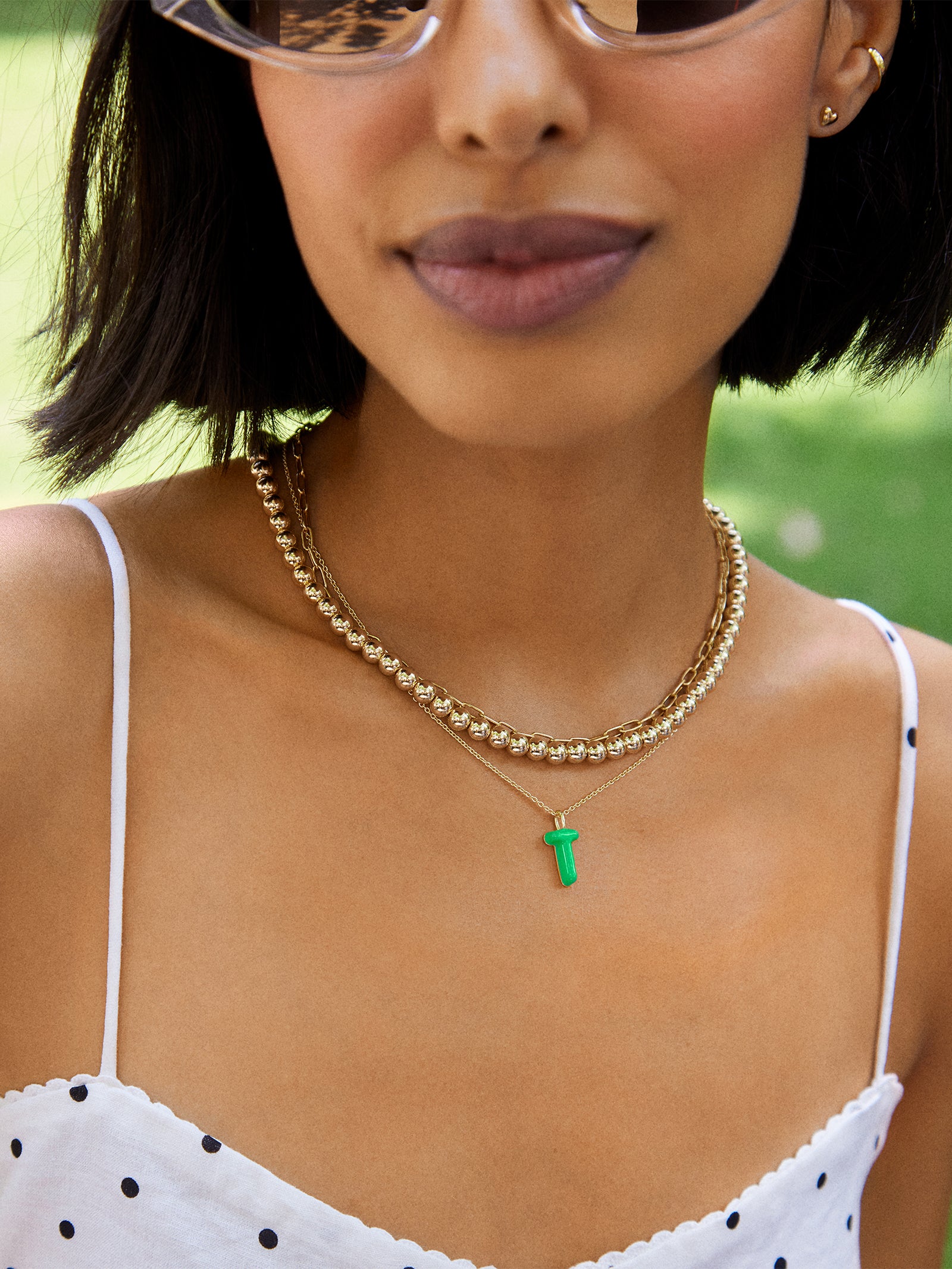 Mini Bubble Initial Necklace - Bright Green