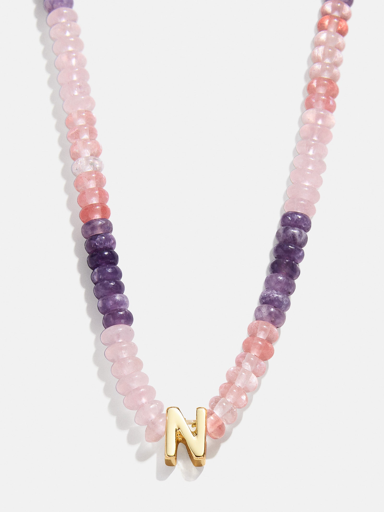 Semi-Precious Beaded Initial Necklace - Pink Ombre