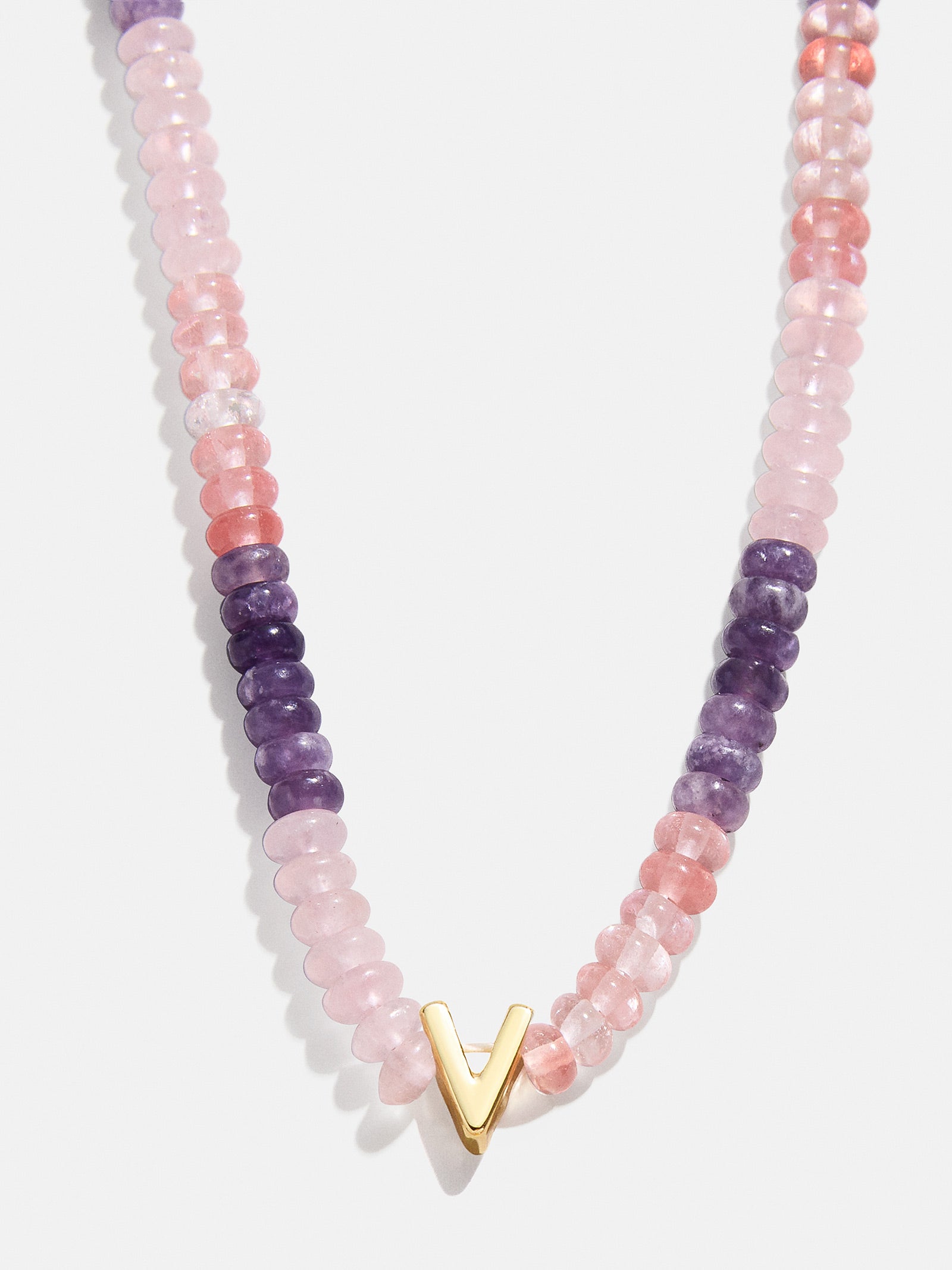 Semi-Precious Beaded Initial Necklace - Pink Ombre