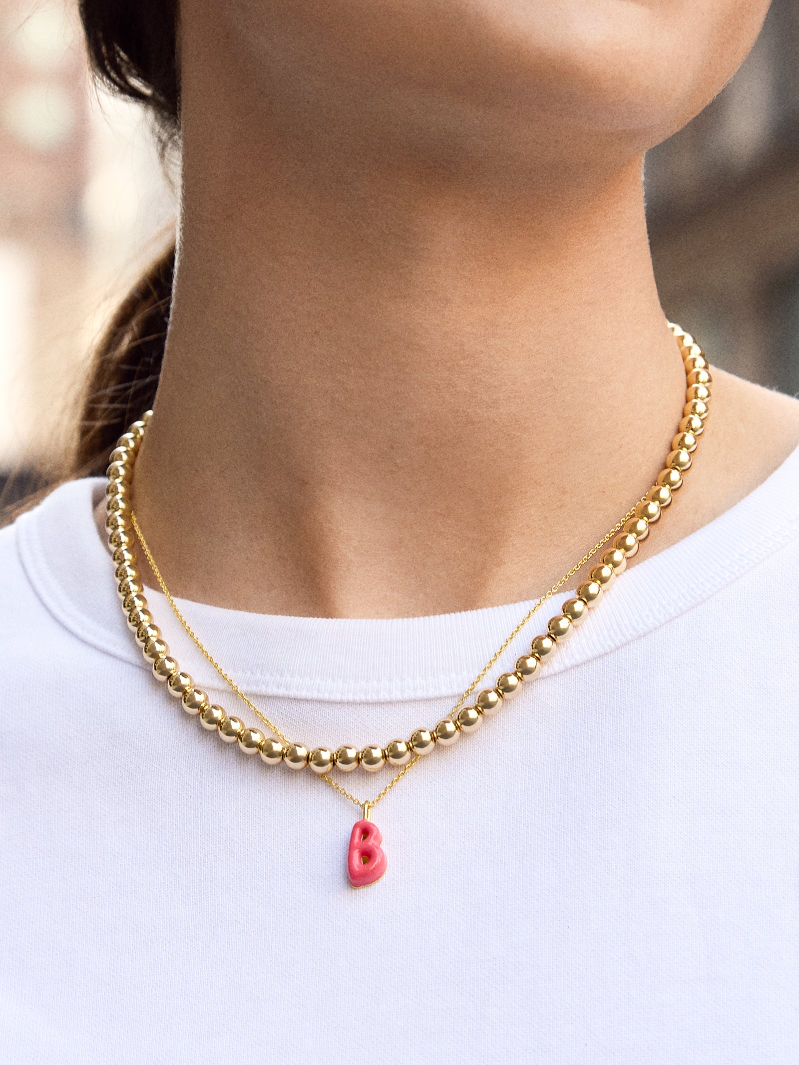 Mini Bubble Initial Necklace - Coral