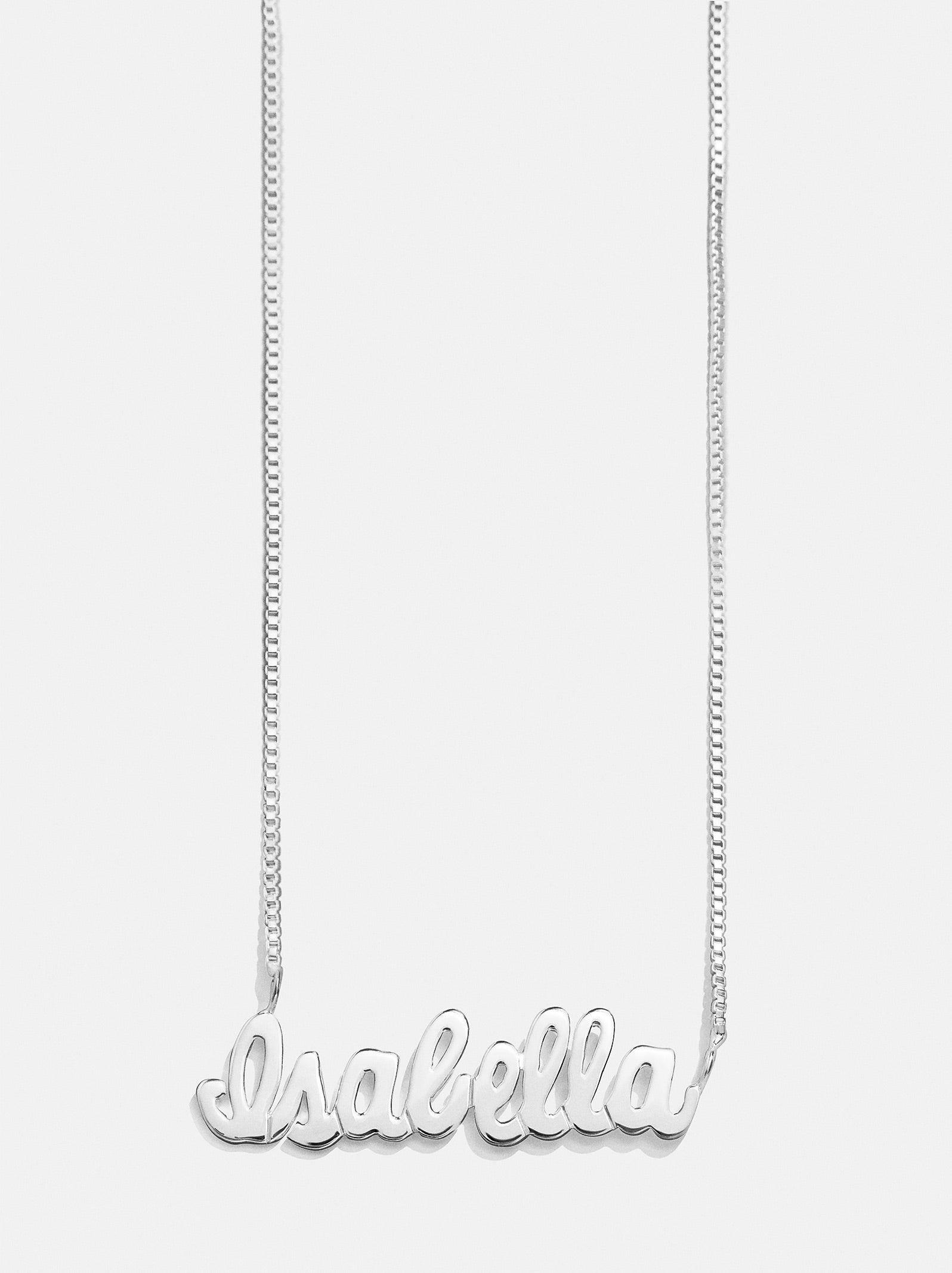 Sterling Silver Box Chain Custom Nameplate Necklace - Silver