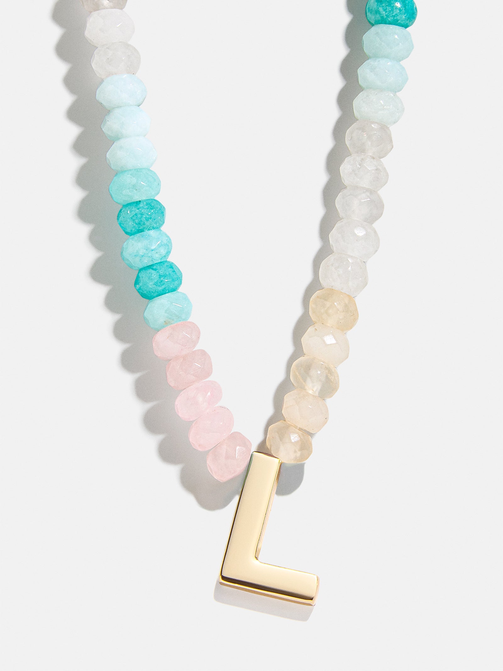 Semi-Precious Block Initial Necklace - Light Multi