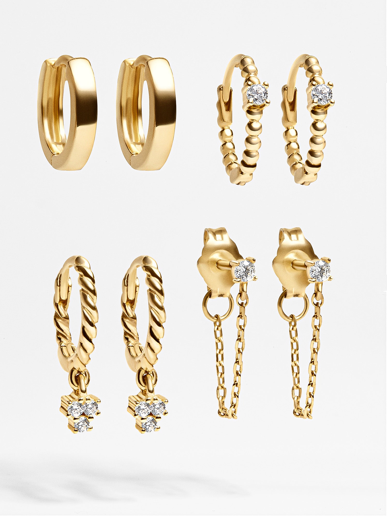 Luna 18K Gold Earring Set - Gold/Pavé