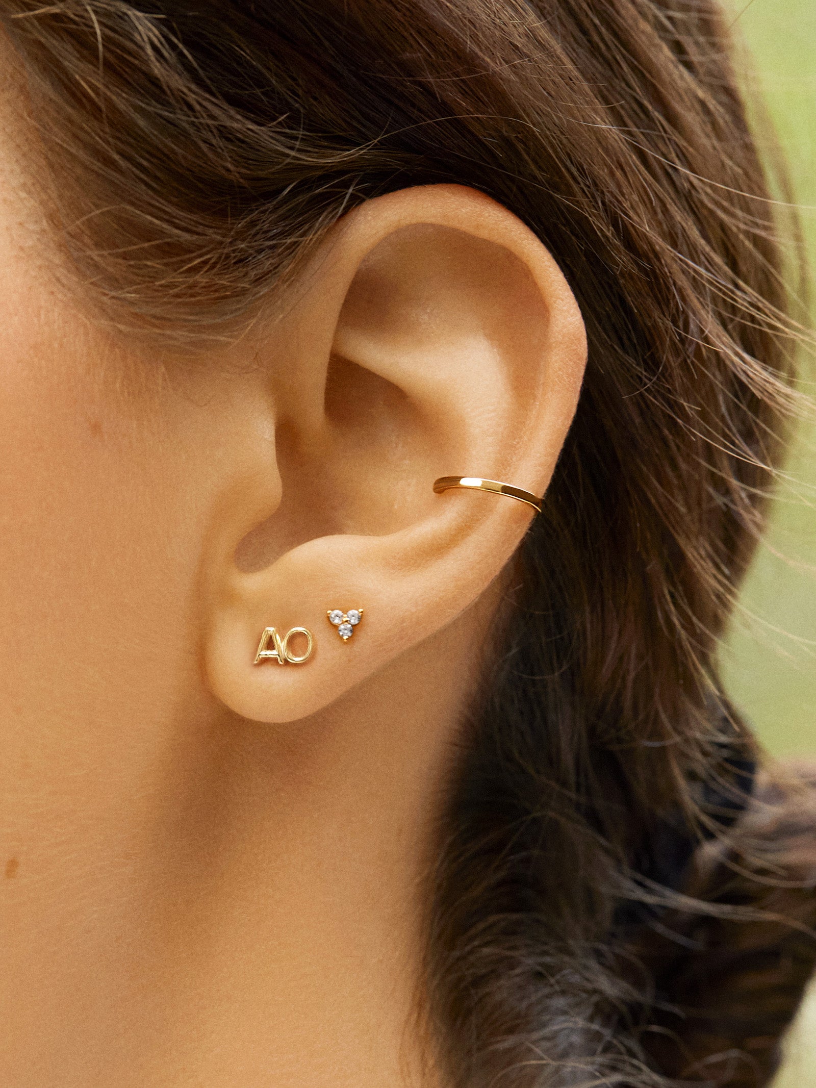 Single 18K Gold Double Initial Earring - Gold