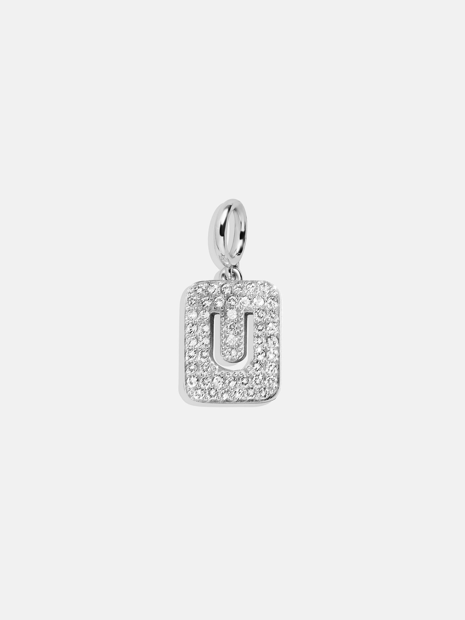 Silver Block Pave Cluster Charm - U