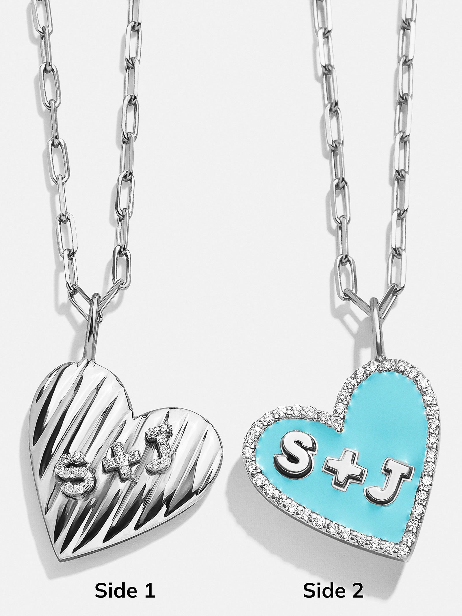 Heart Sterling Silver Custom Reversible Necklace - Silver