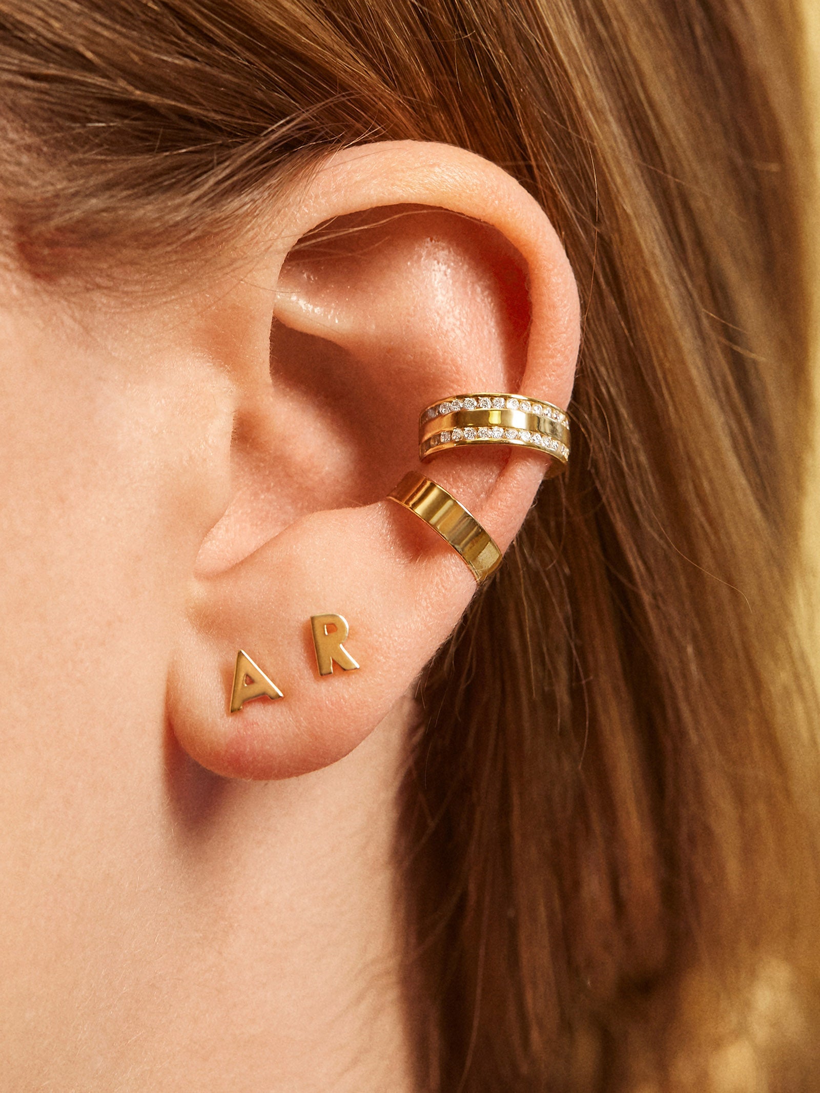 Single 14K Solid Gold Initial Earring - Gold