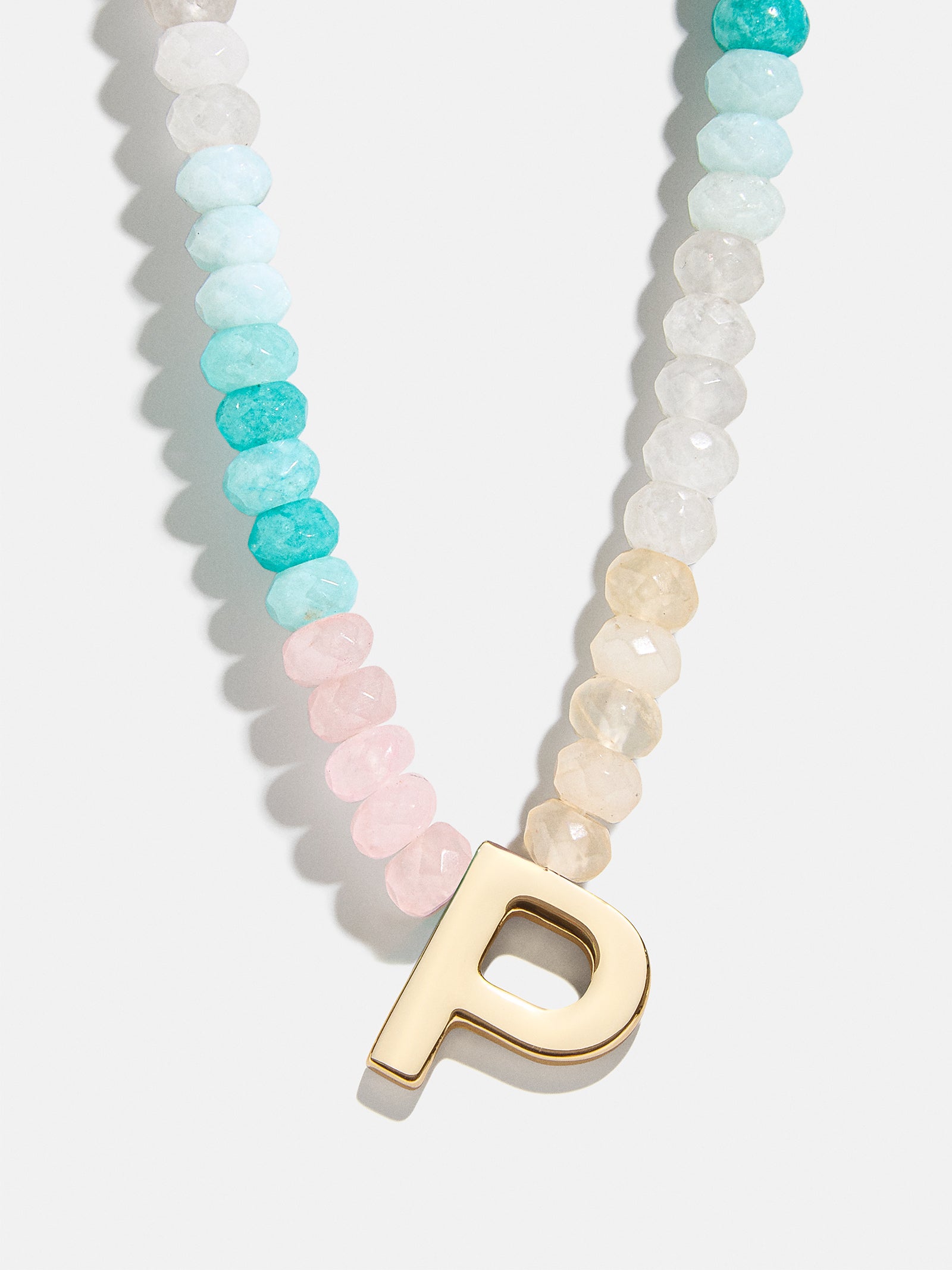 Semi-Precious Block Initial Necklace - Light Multi