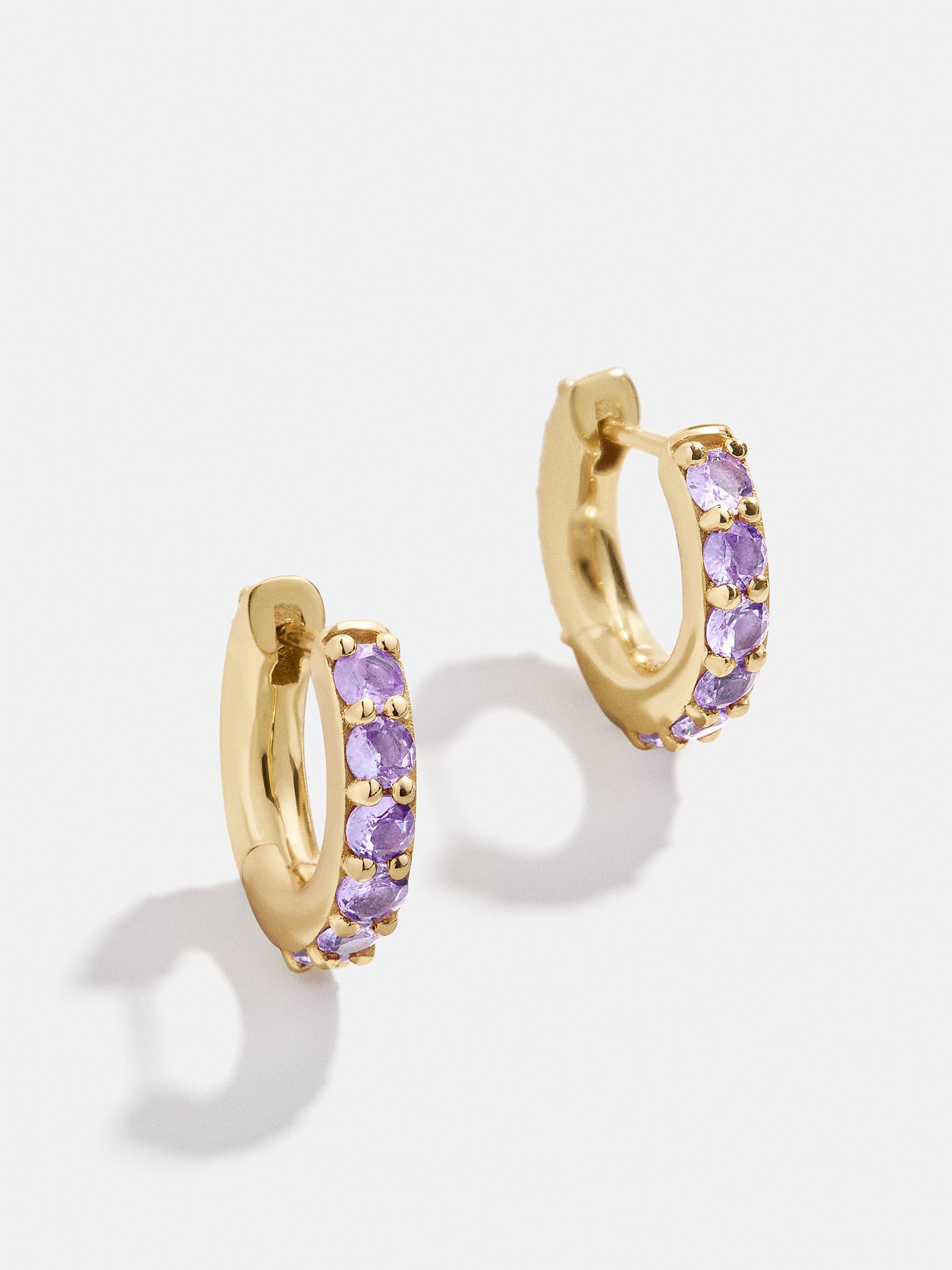 18K Gold Birthstone Huggie Earrings - Light Amethyst