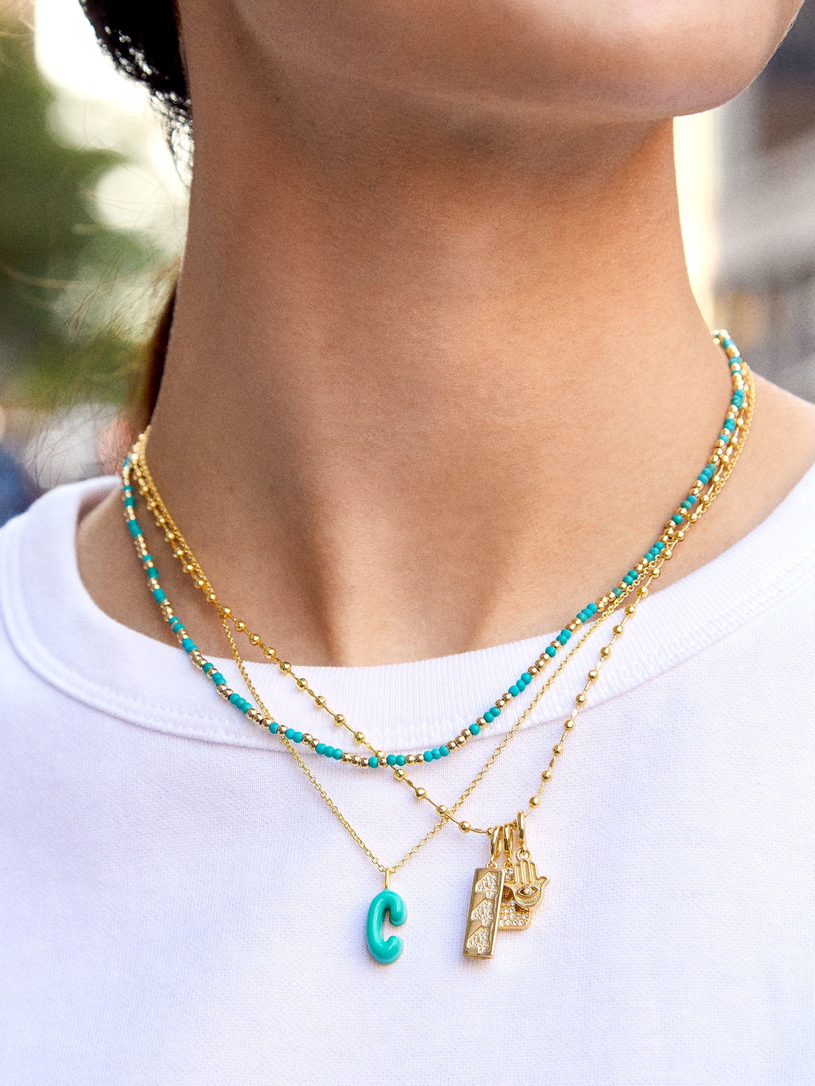 Mini Bubble Initial Necklace - Turquoise