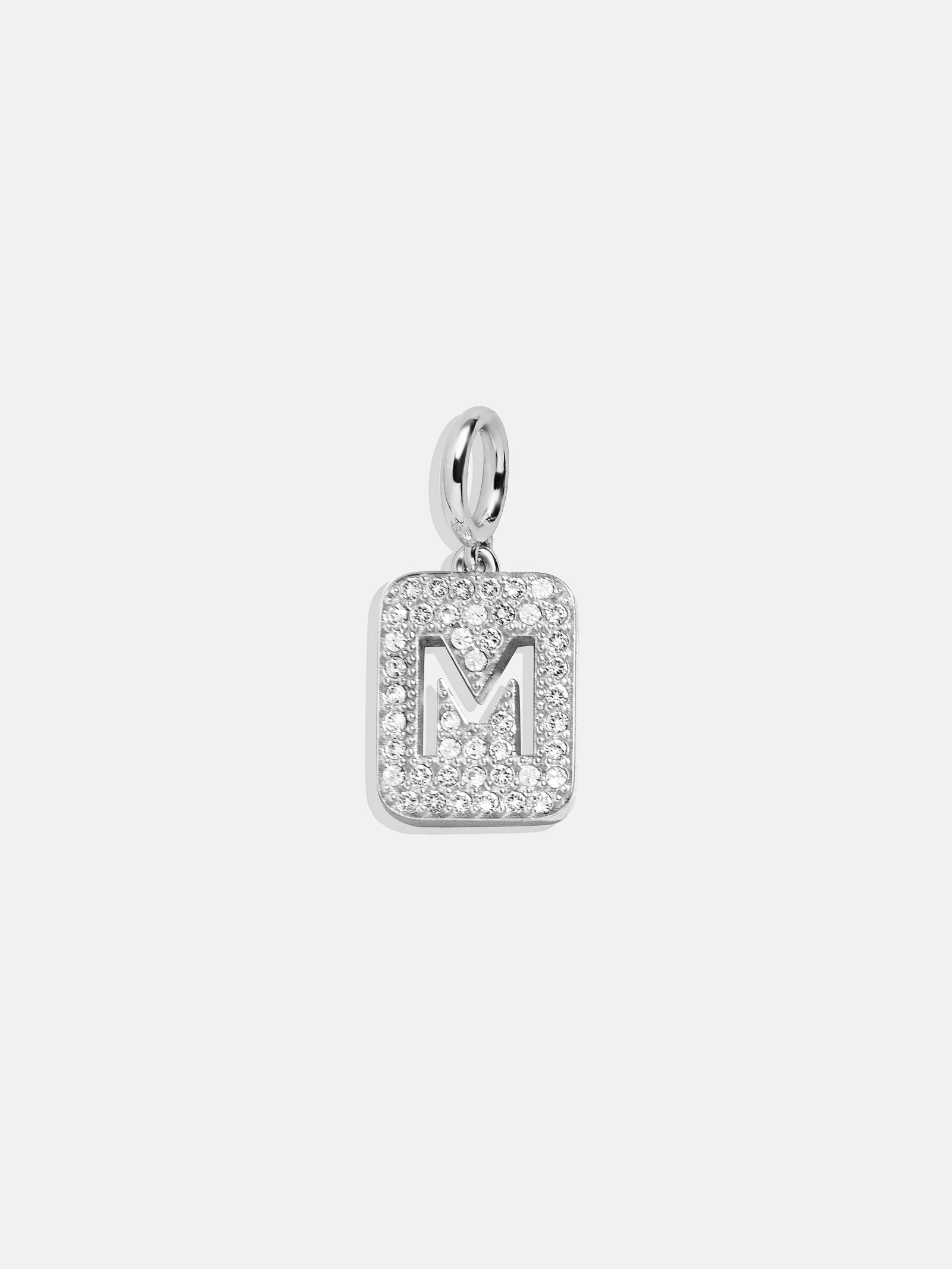 Silver Block Pave Cluster Charm - M