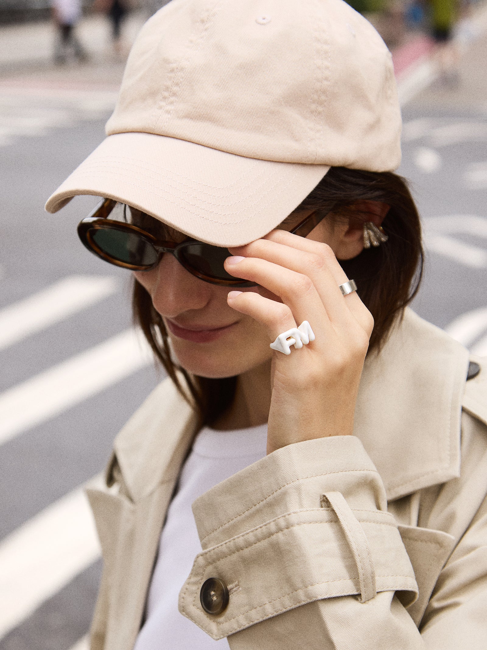 Double Initial Custom Block Ring - White