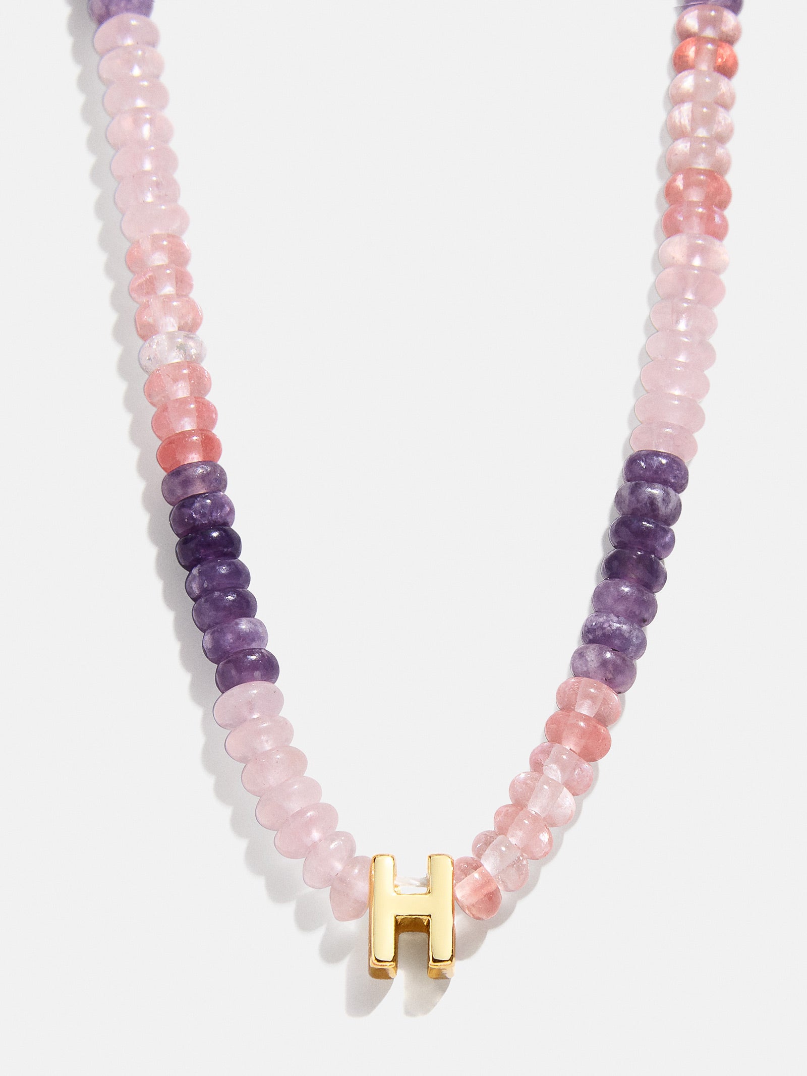 Semi-Precious Beaded Initial Necklace - Pink Ombre