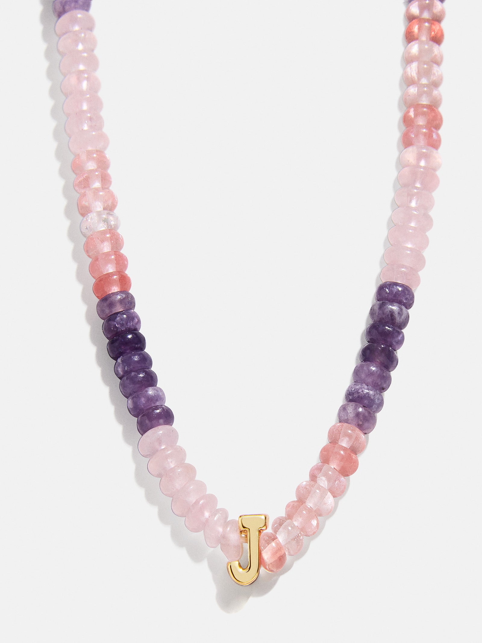 Semi-Precious Beaded Initial Necklace - Pink Ombre