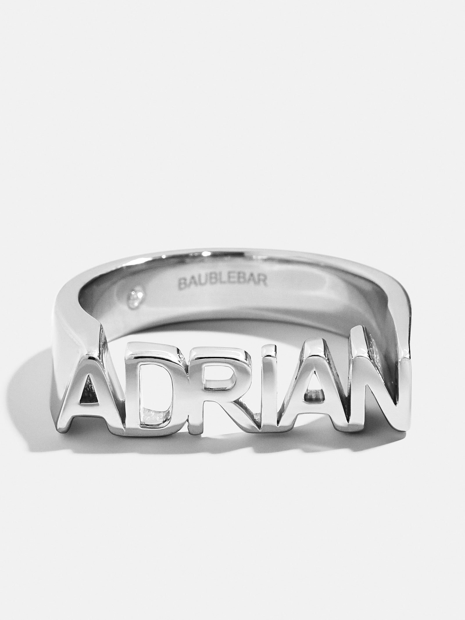 Sterling Silver Custom Fineline Nameplate Ring - Silver