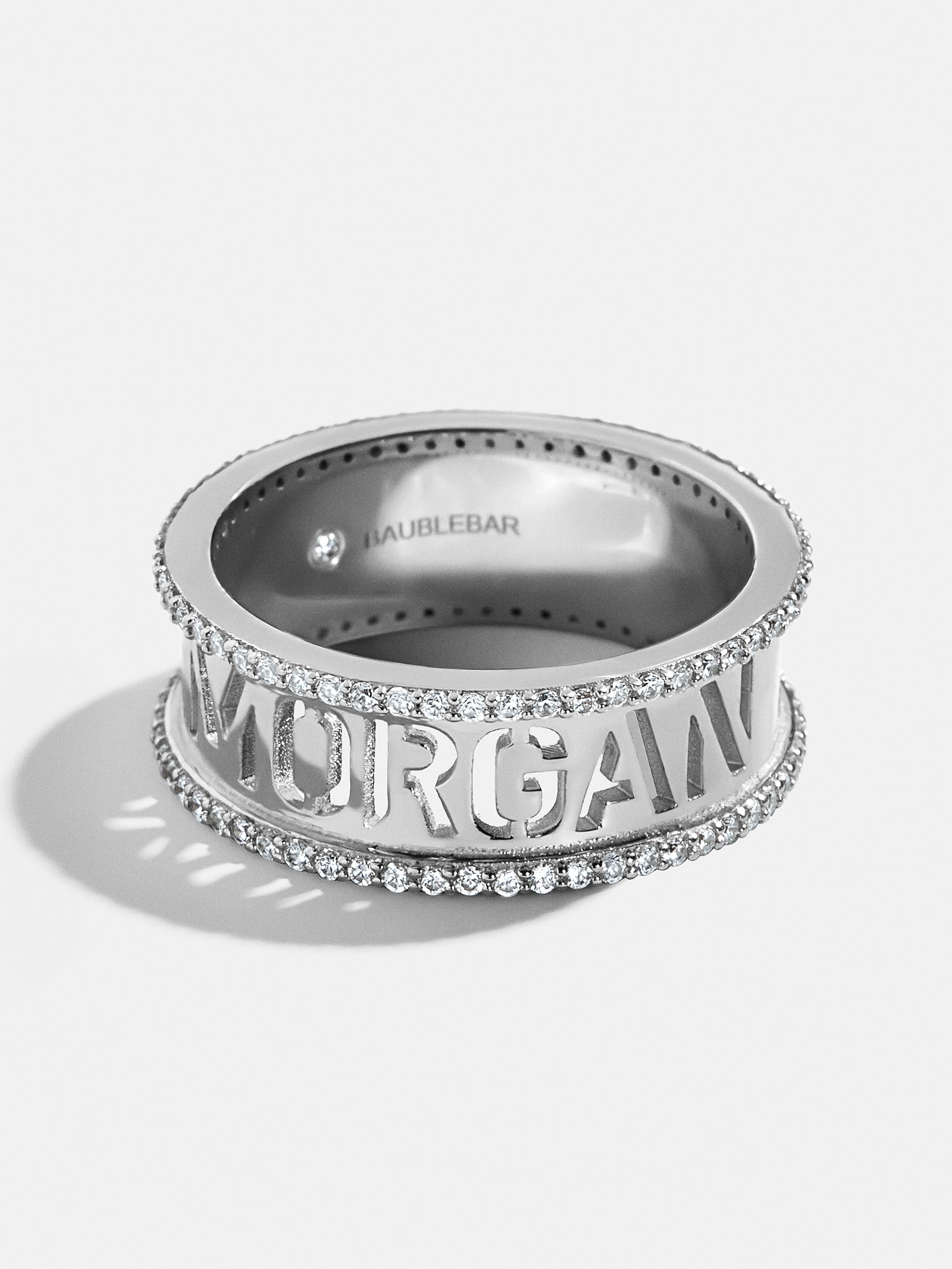 Sterling Silver Custom Barrel Name Cutout Ring - Silver