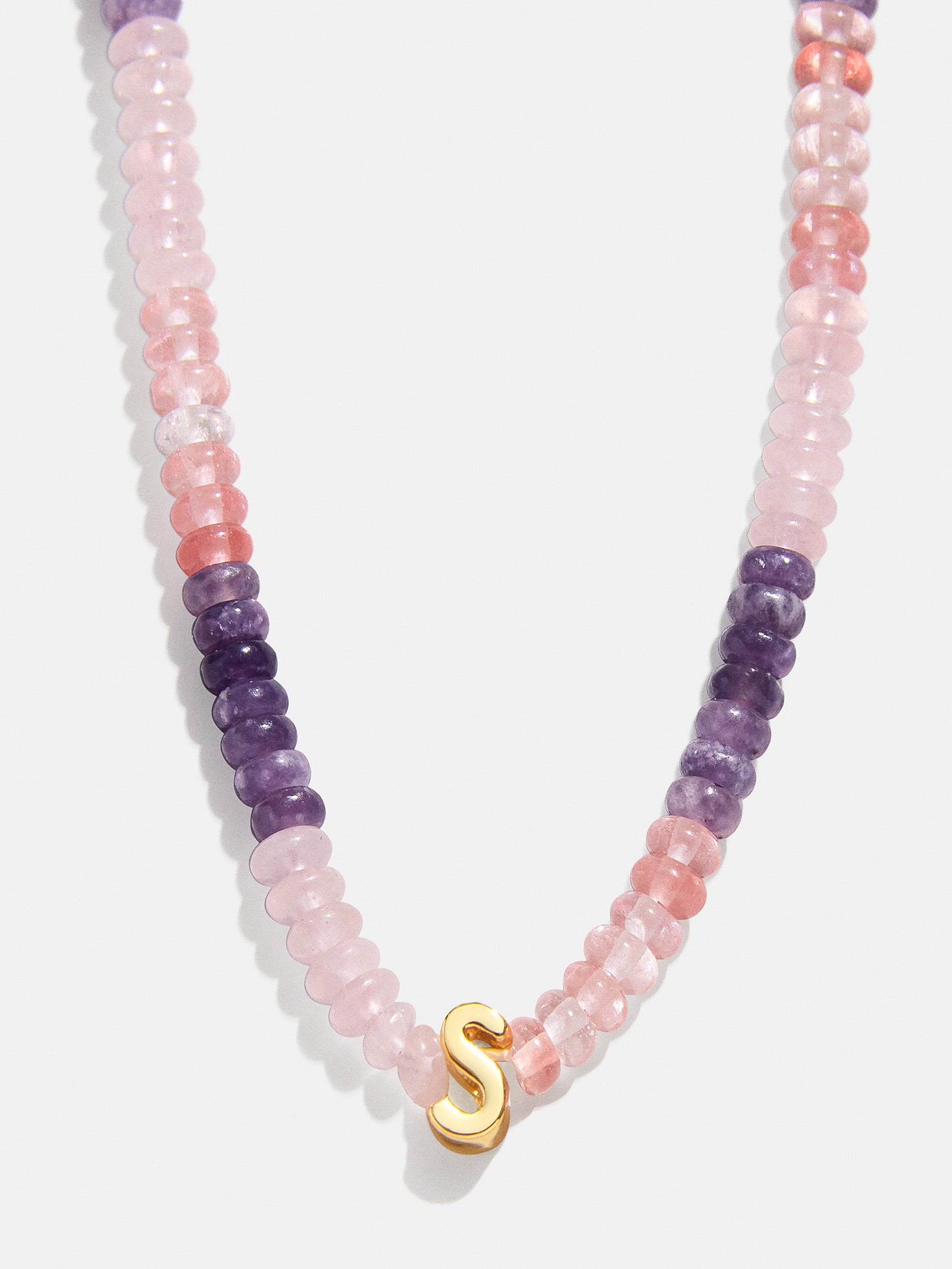 Semi-Precious Beaded Initial Necklace - Pink Ombre