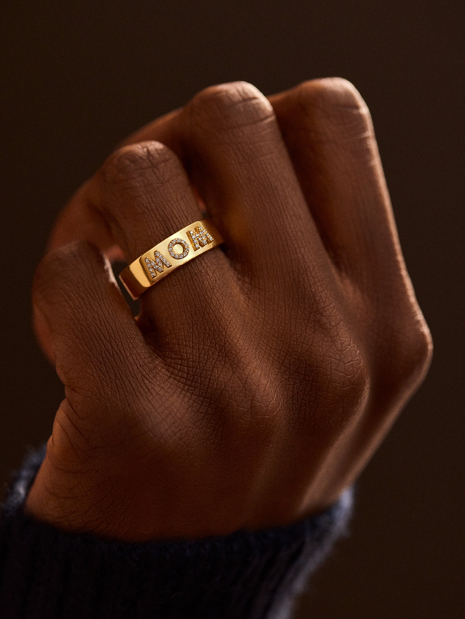 18K Gold Custom Block Ring - Gold/Pavé