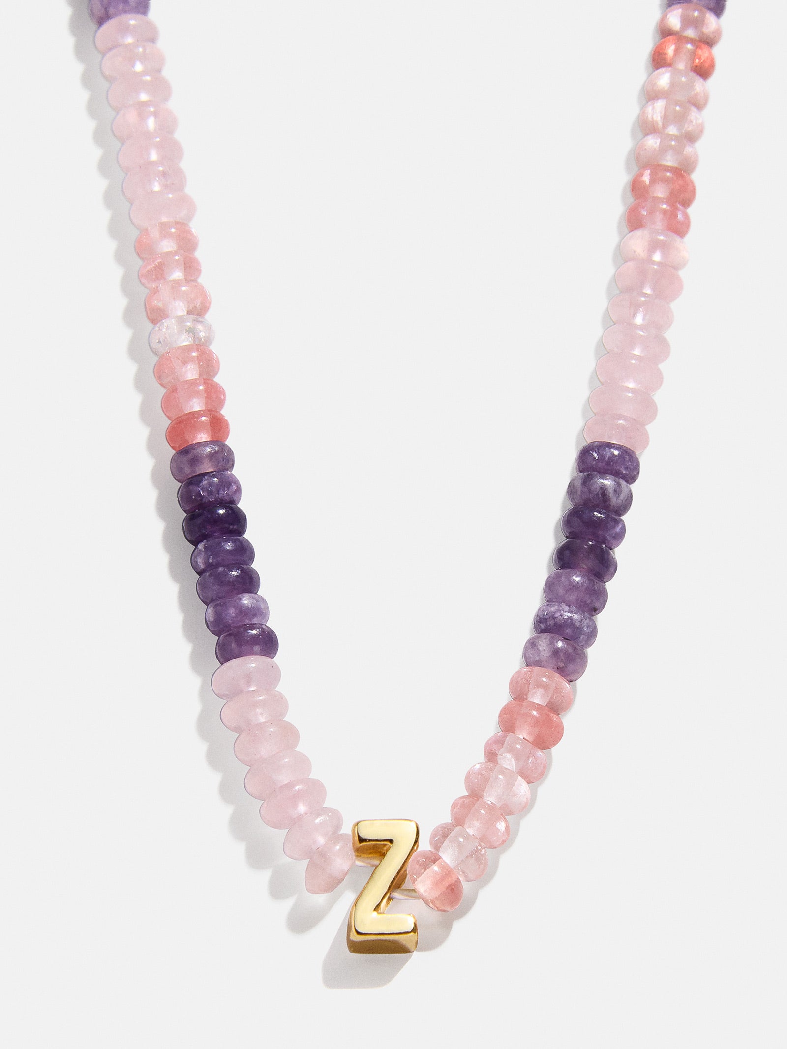 Semi-Precious Beaded Initial Necklace - Pink Ombre