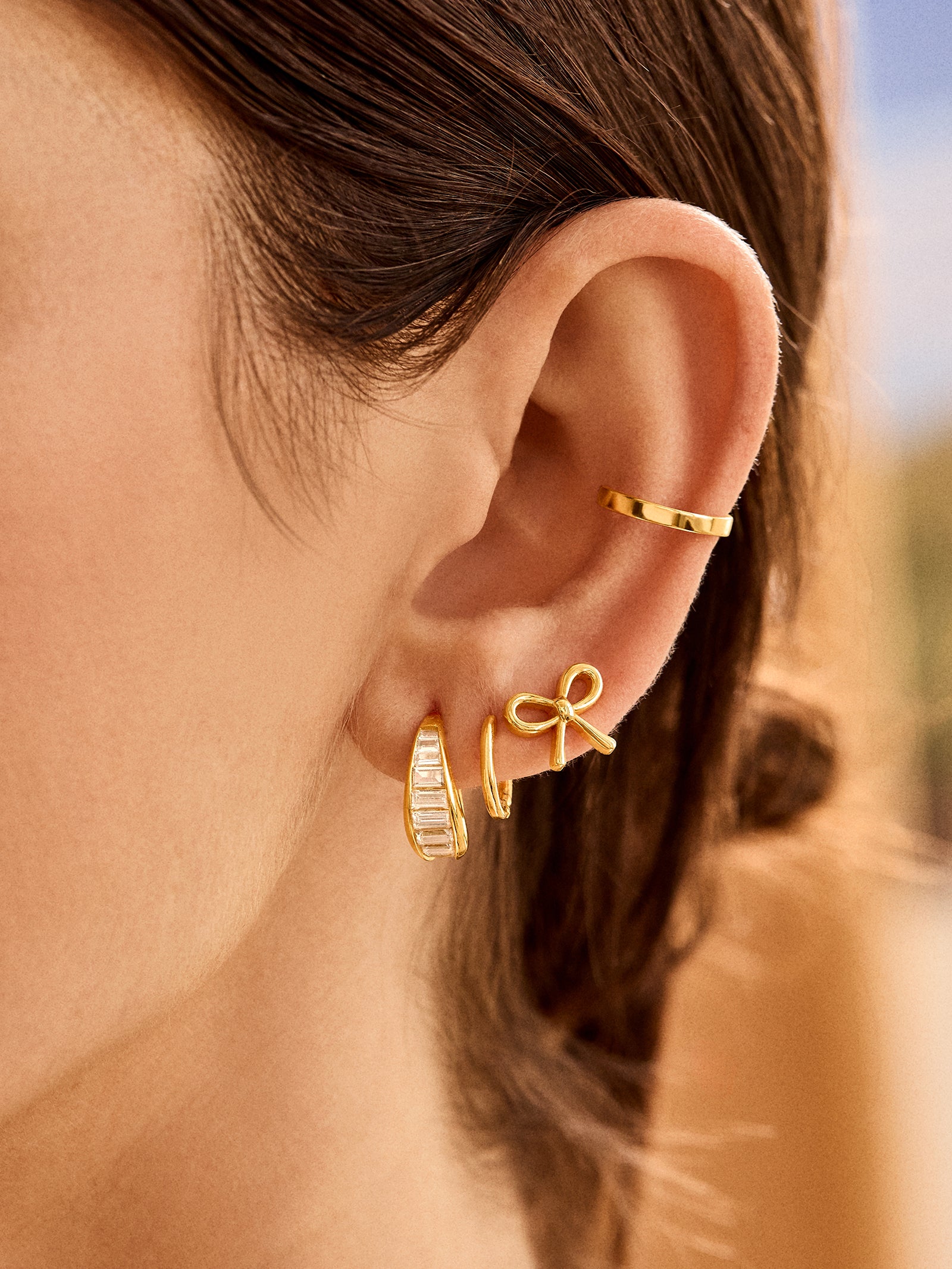 18K Gold Bow Earrings - Gold