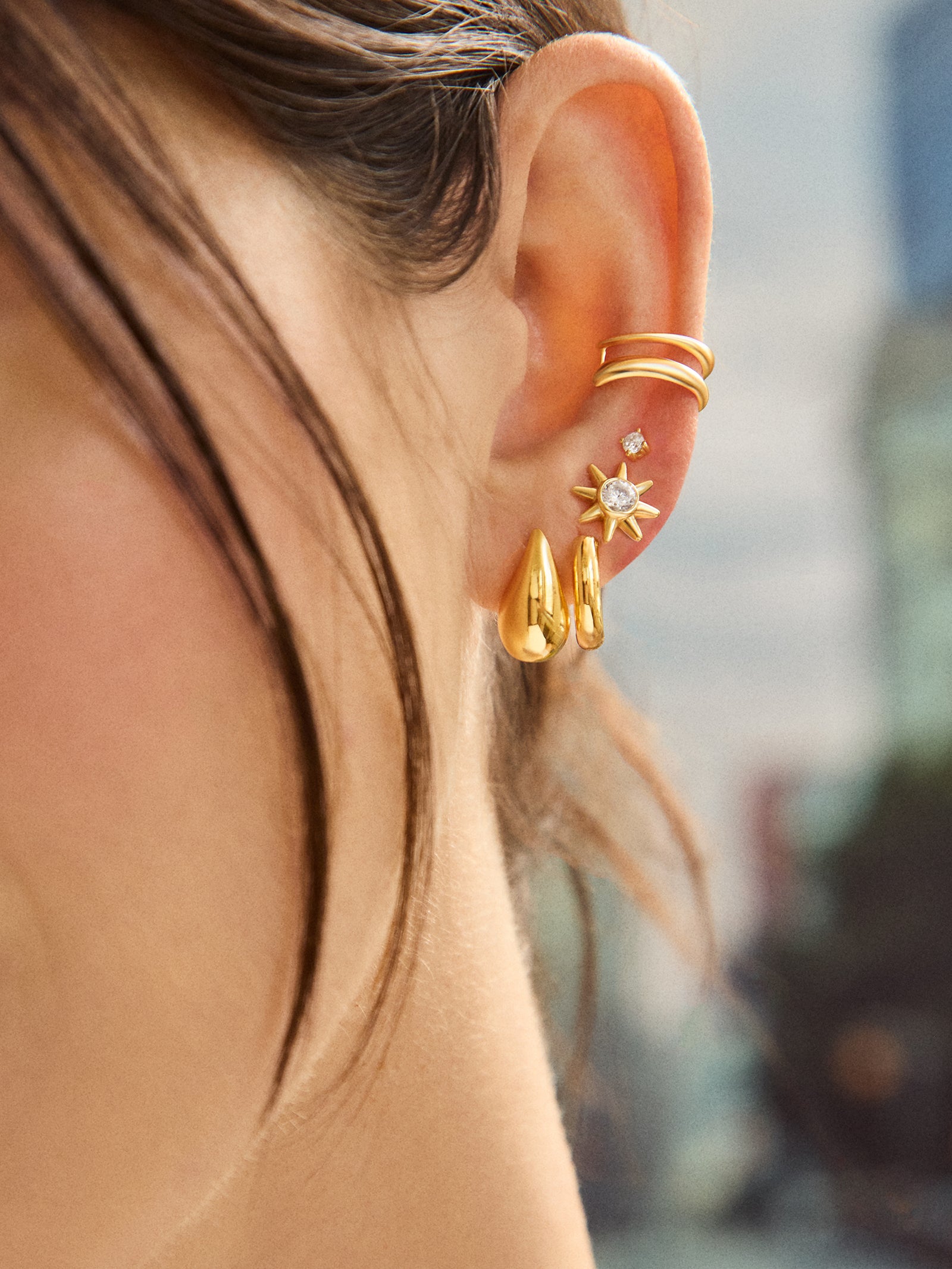 18K Gold Sun Earrings - Gold/Pavé