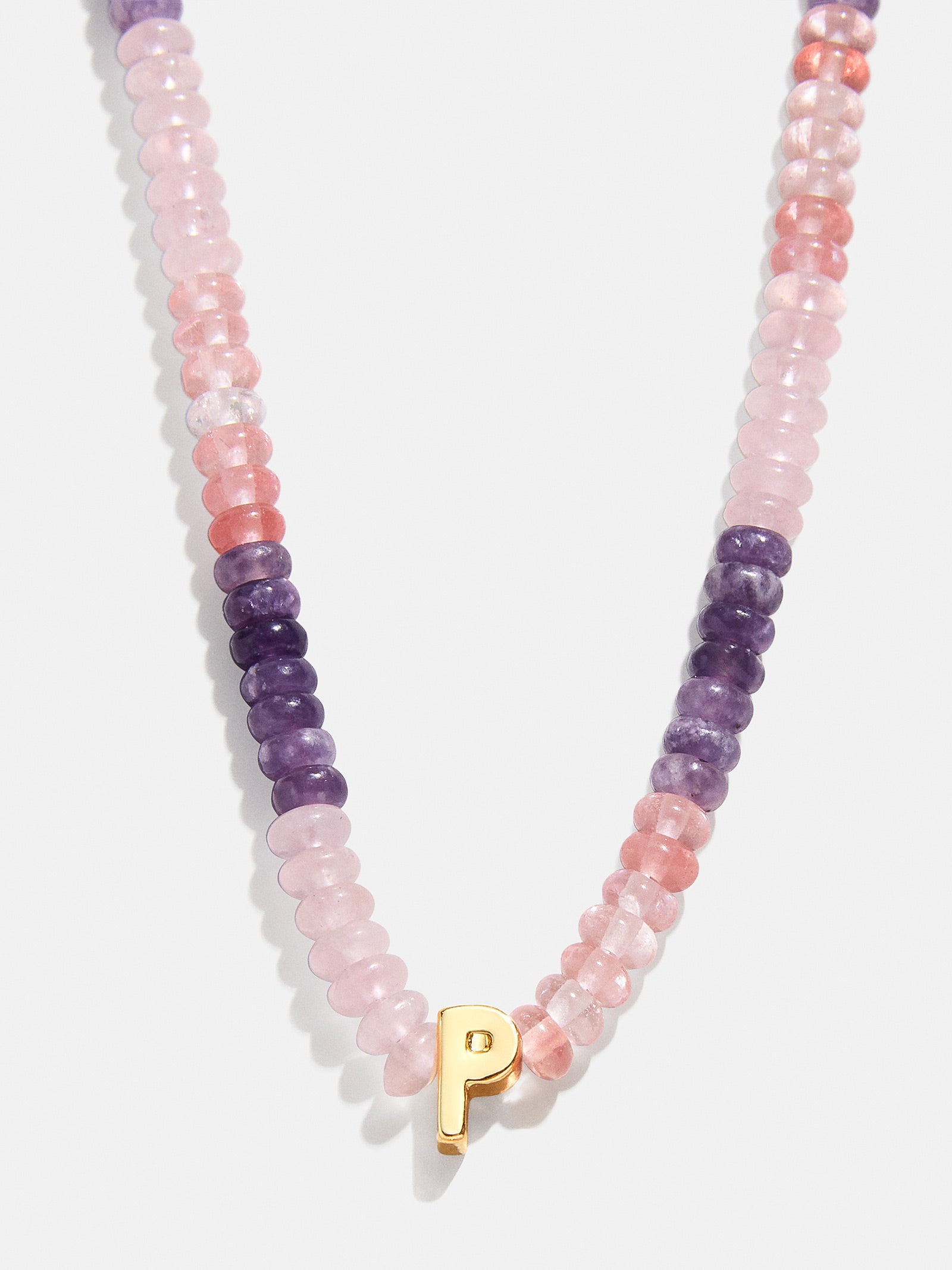 Semi-Precious Beaded Initial Necklace - Pink Ombre