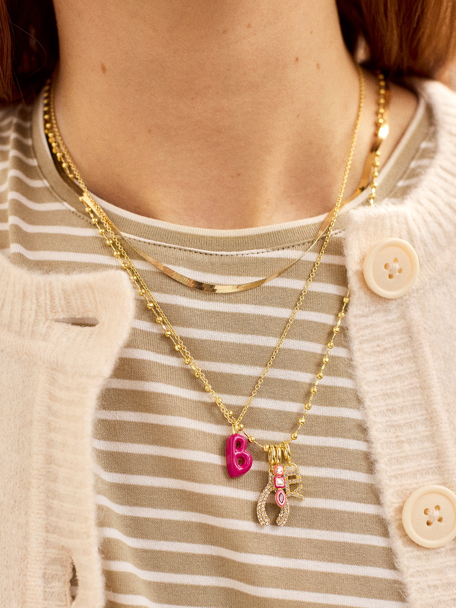 Mini Bubble Initial Necklace - Hot Pink