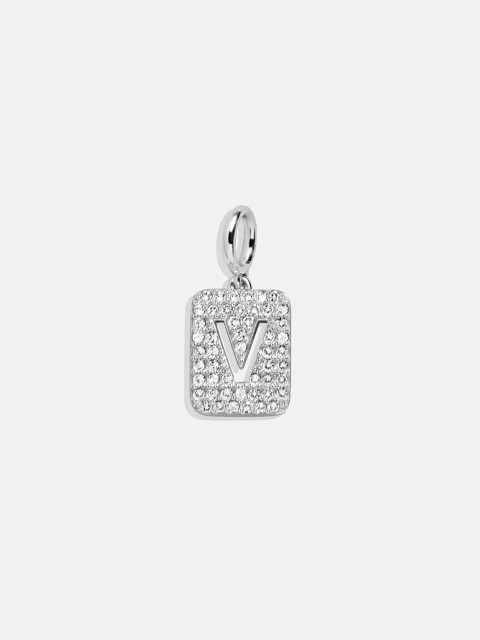 Silver Block Pave Cluster Charm - V