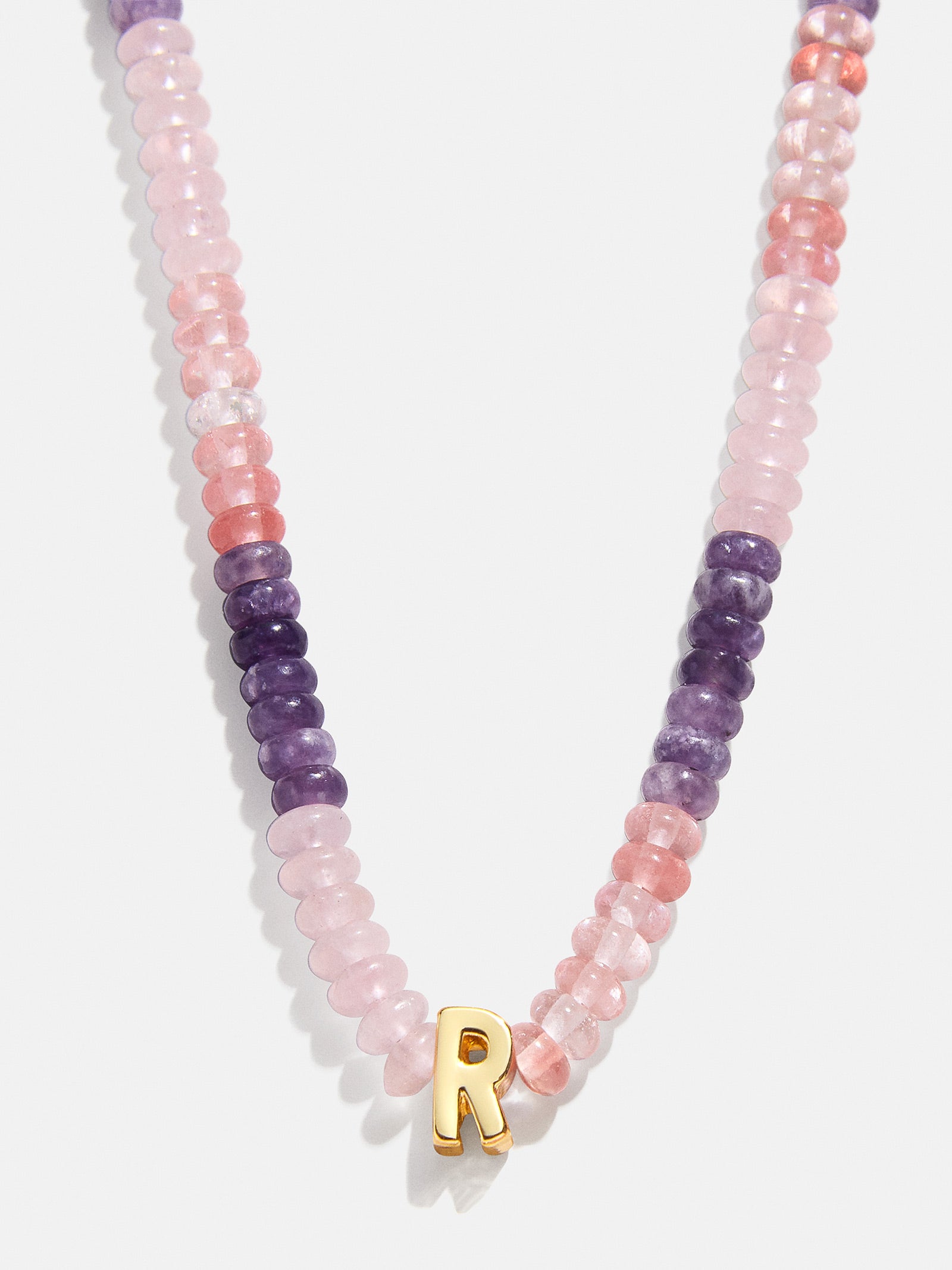 Semi-Precious Beaded Initial Necklace - Pink Ombre