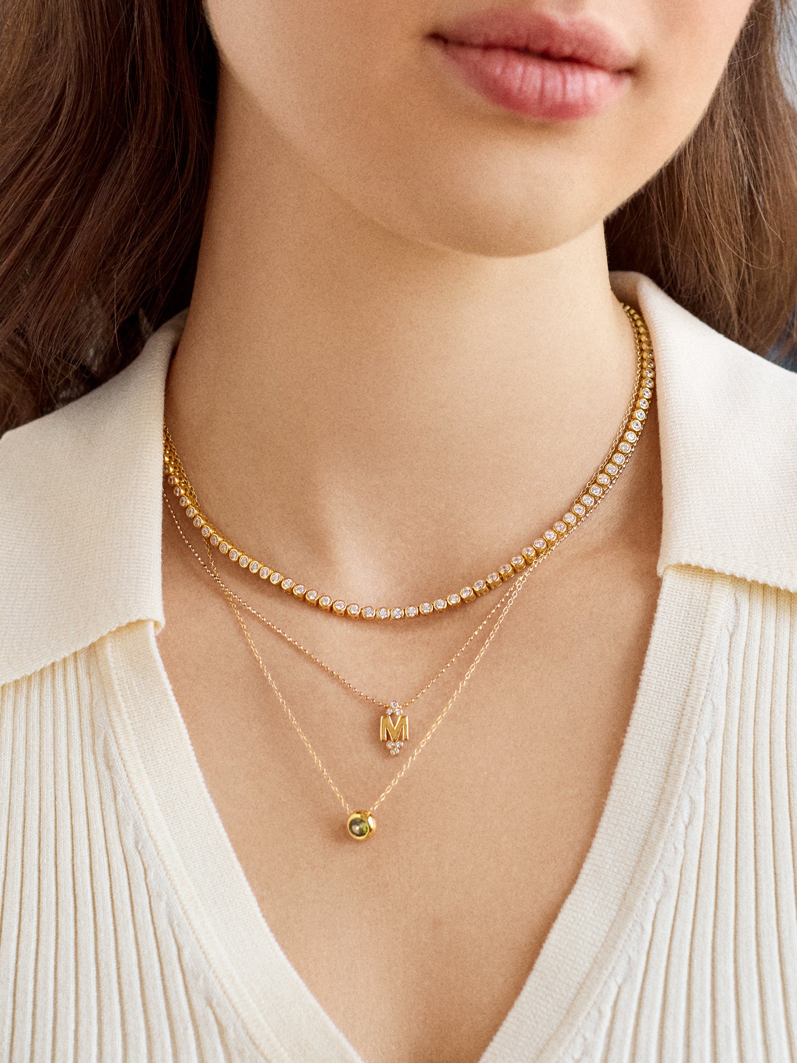 Initial Triad Necklace - Gold/Pavé