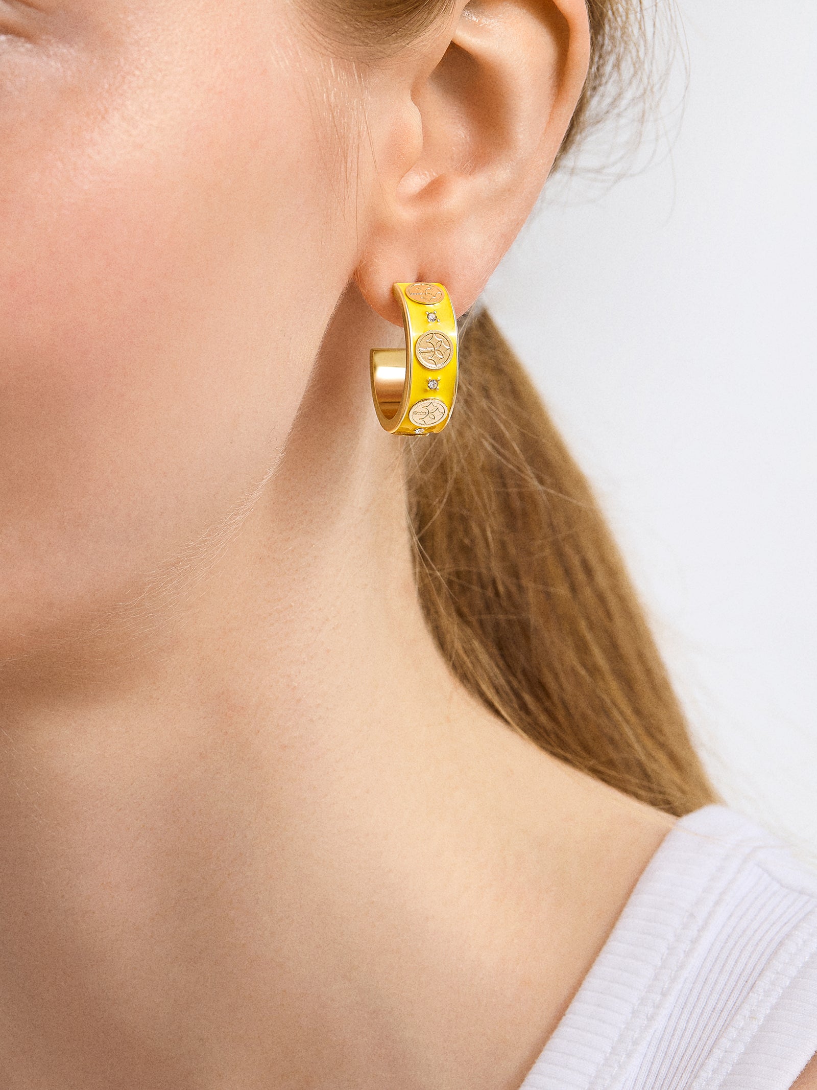 WEAR By Erin Andrews x BaubleBar Pittsburgh Steelers Enamel Hoop Earrings - Pittsburgh Steelers