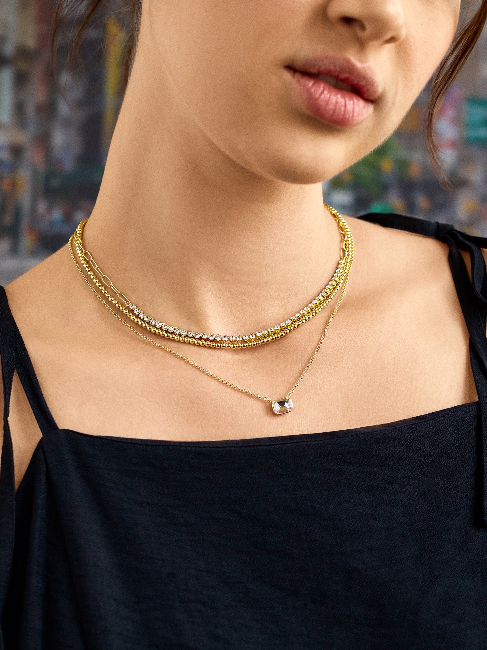 Kenna Layered Necklace - Gold/Pavé